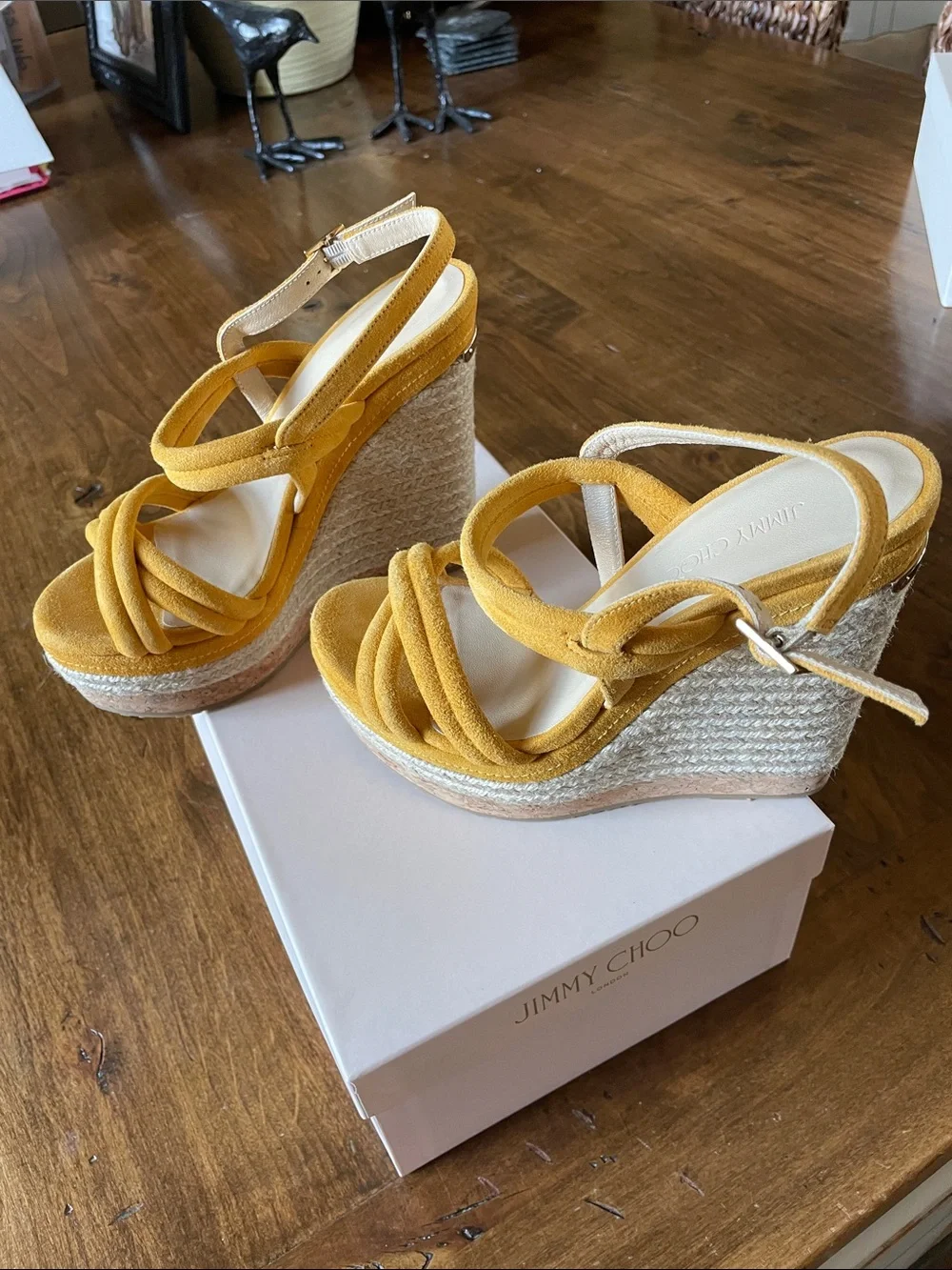 JIMMY CHOO Yellow Nadym Nomad Suede Espadrille Sandals 36.5